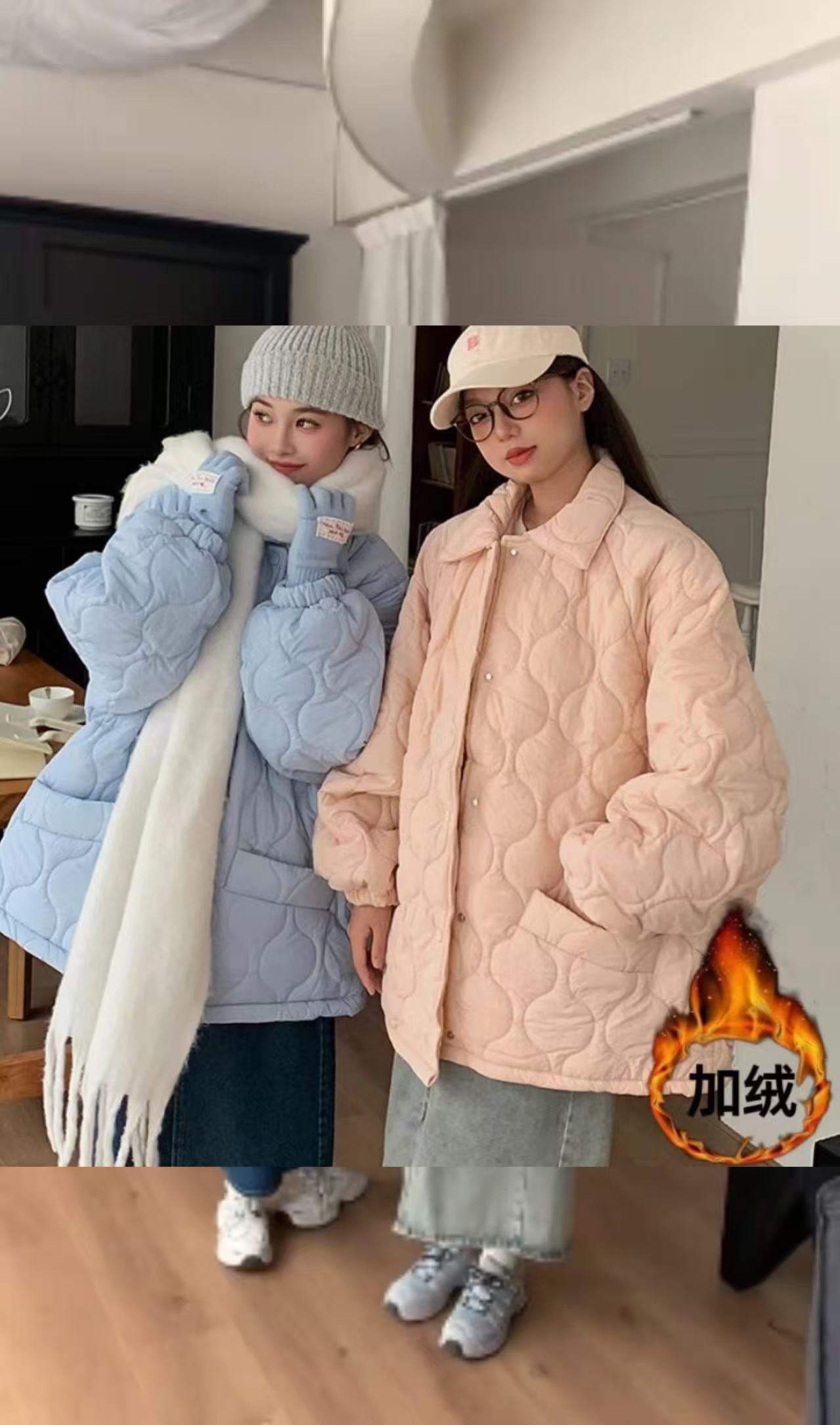 多巴胺彩色菱格棉服女新款复古外套面包服宽松内底羊羔毛韩版316