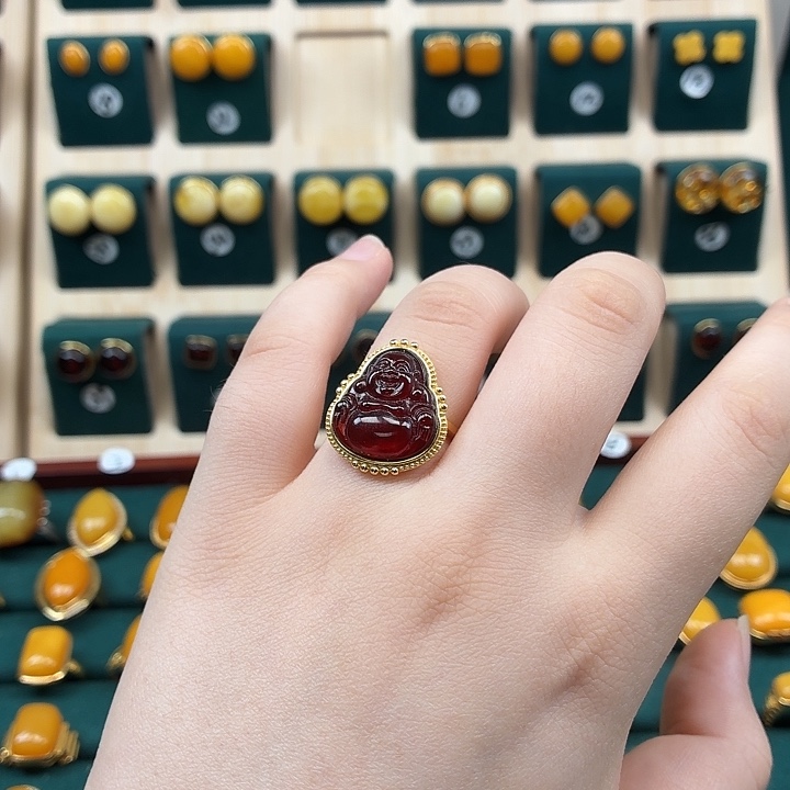 琥珀银S925镶嵌戒指