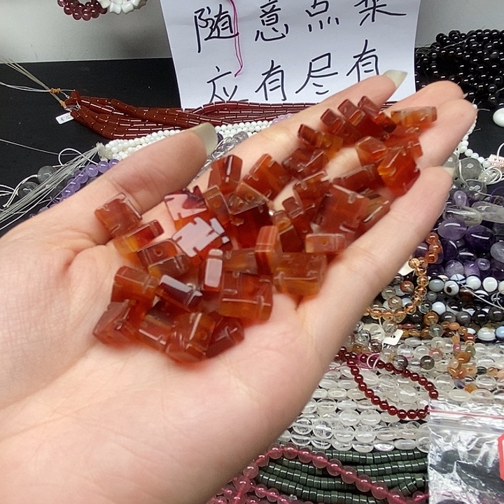 合金手链玛瑙/玉髓七个天然红玛瑙老万字配件