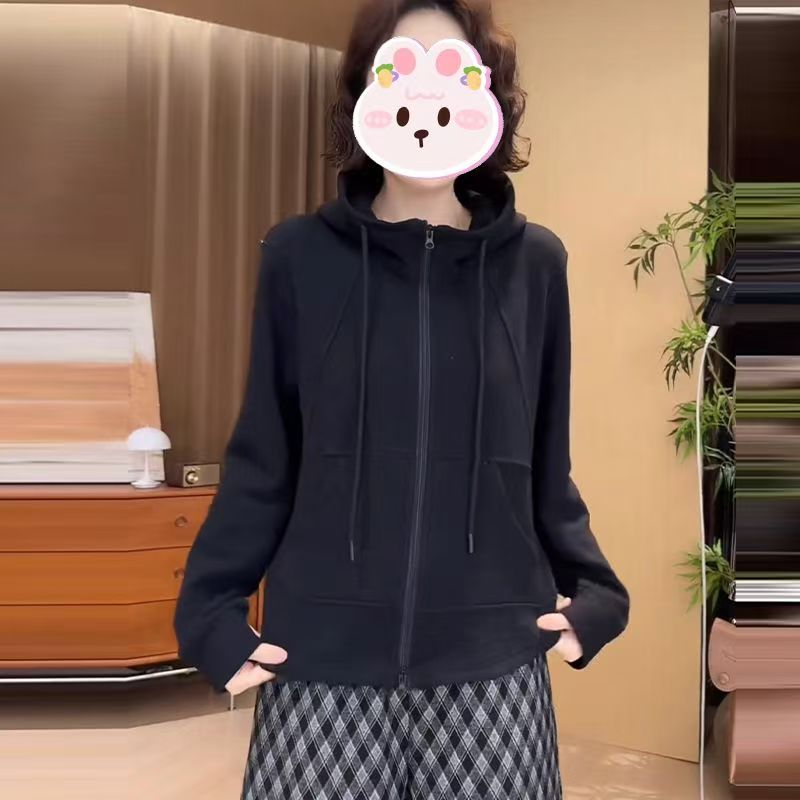 2025秋季立领连帽双头拉链抽绳鱼骨长袖百搭显瘦双面德绒卫衣加绒