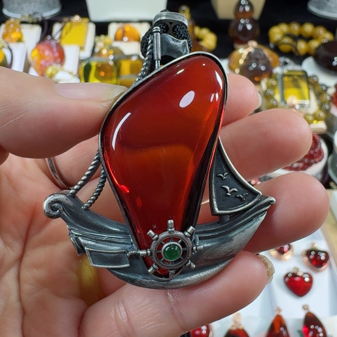 琥珀琥珀画银S925镶嵌