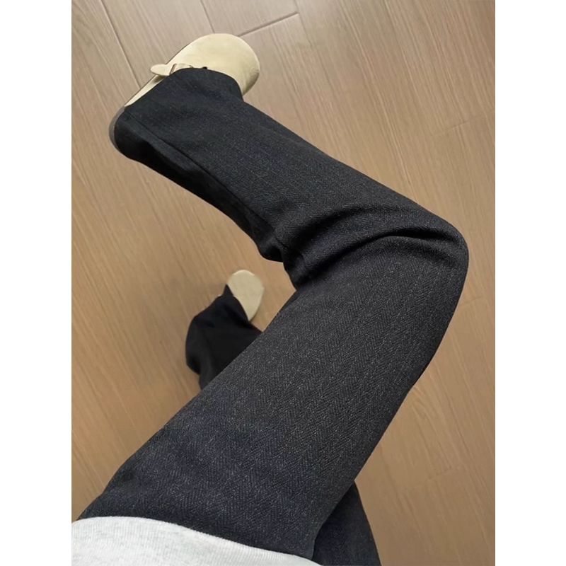 黑色人字纹毛呢阔腿裤男女秋冬美式cleanfit直筒裤子运动休闲长裤