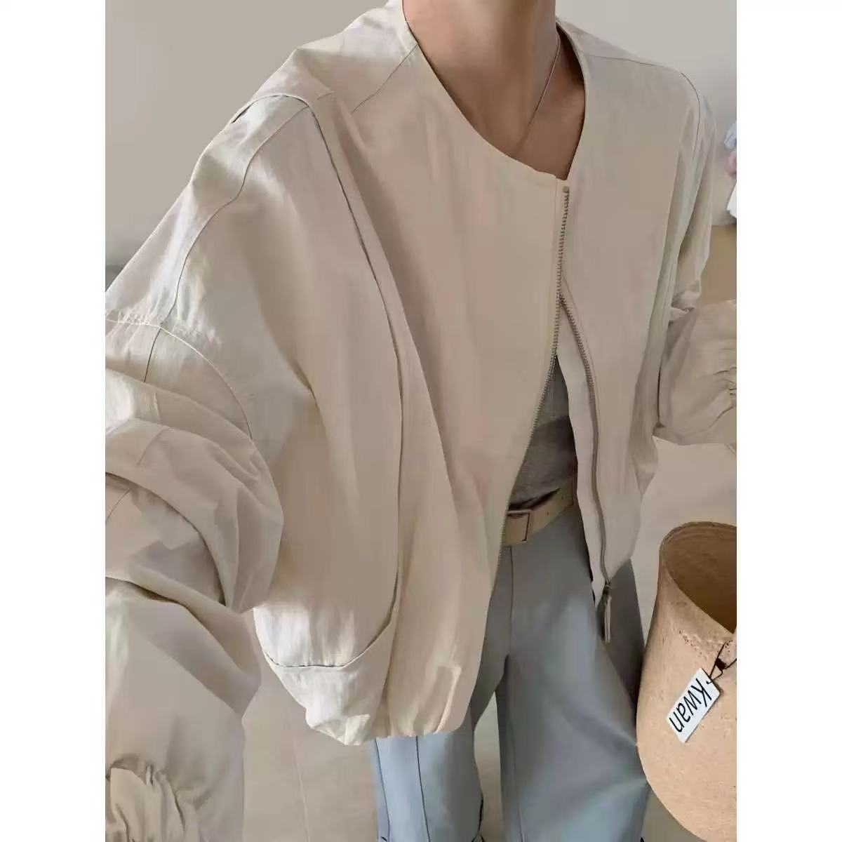 QianRH-9942春季新款韩版纯色圆领休闲时尚百搭外套上衣