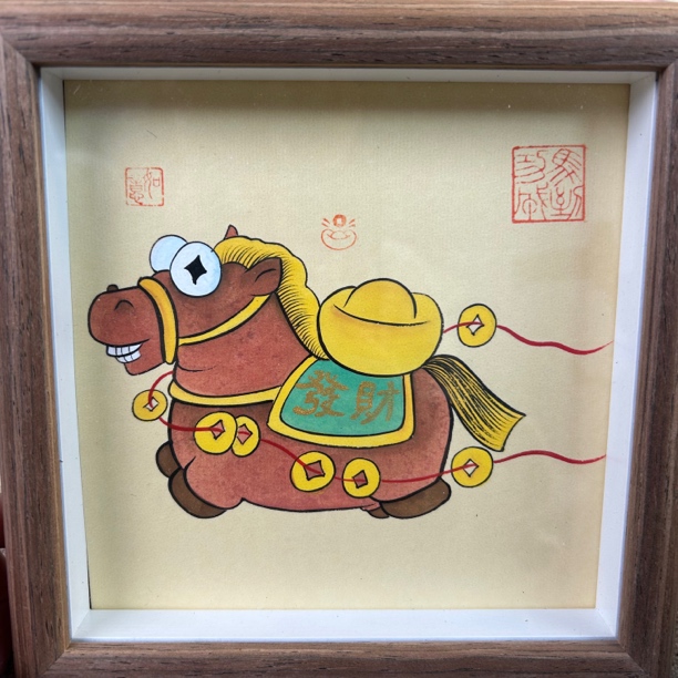 纯手绘画作作品-15*15-唐马-马上发财