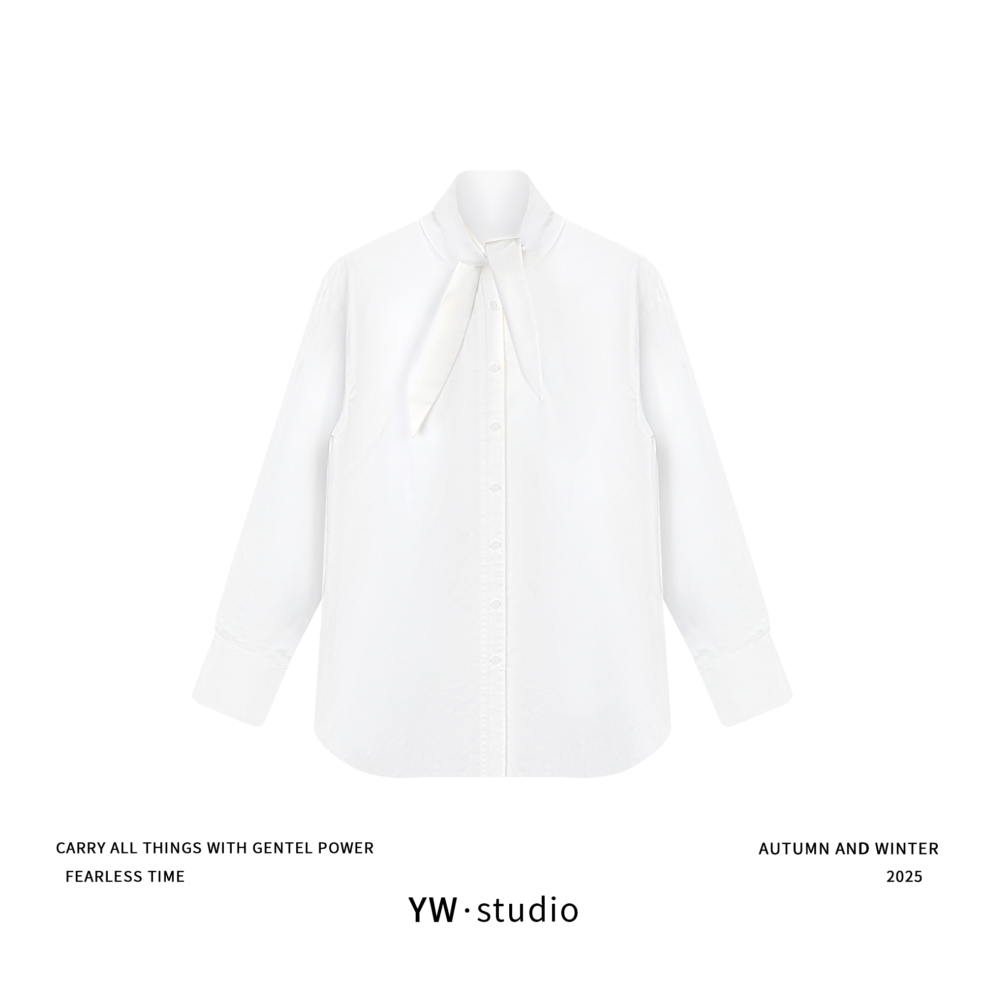 YUWEI/定制 高智感100%棉平纹剪刀领系带廓形衬衫 CYPZ251213