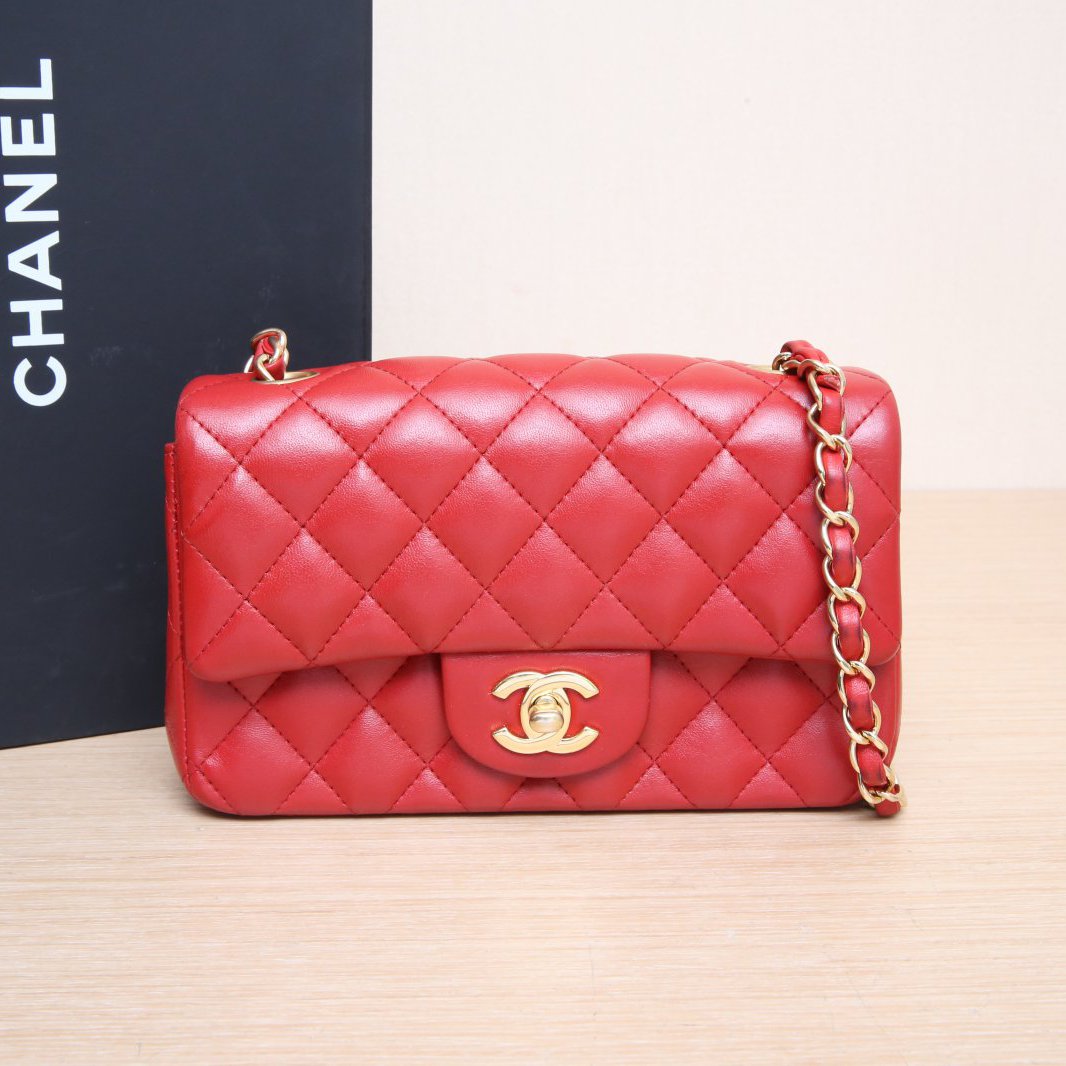 95新 Chanel/香奈儿 CF 斜挎包口盖包 20红色21开 P205944968n