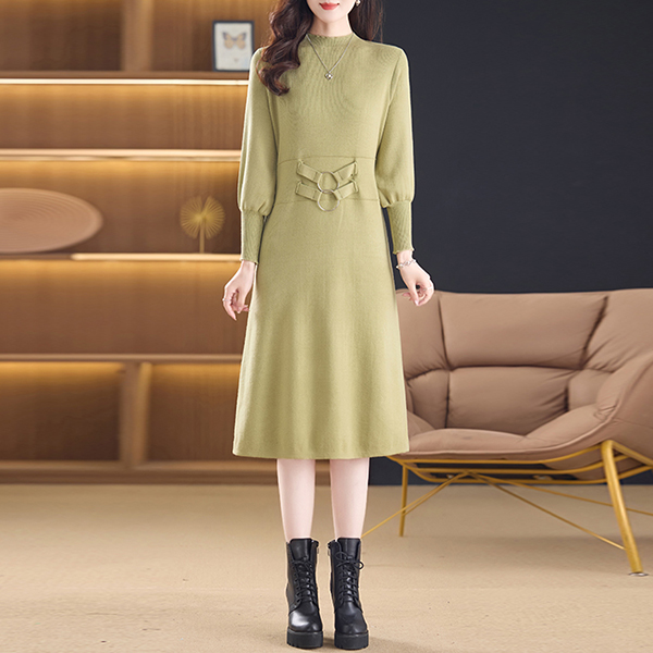 恒源祥集团彩羊中长款毛衣女显瘦气质过膝黑色秋冬内搭针织连衣裙