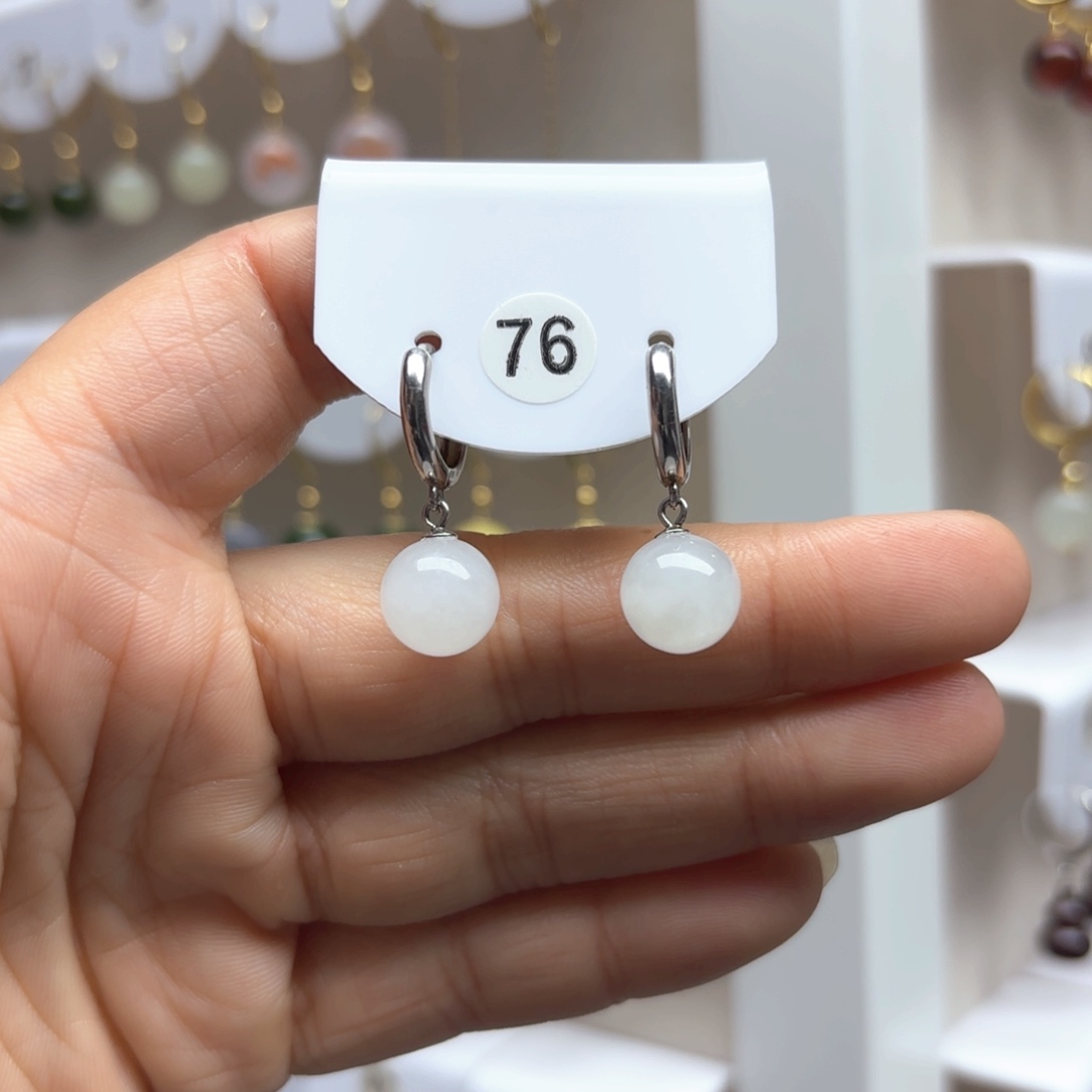 和田玉耳饰银S925镶嵌