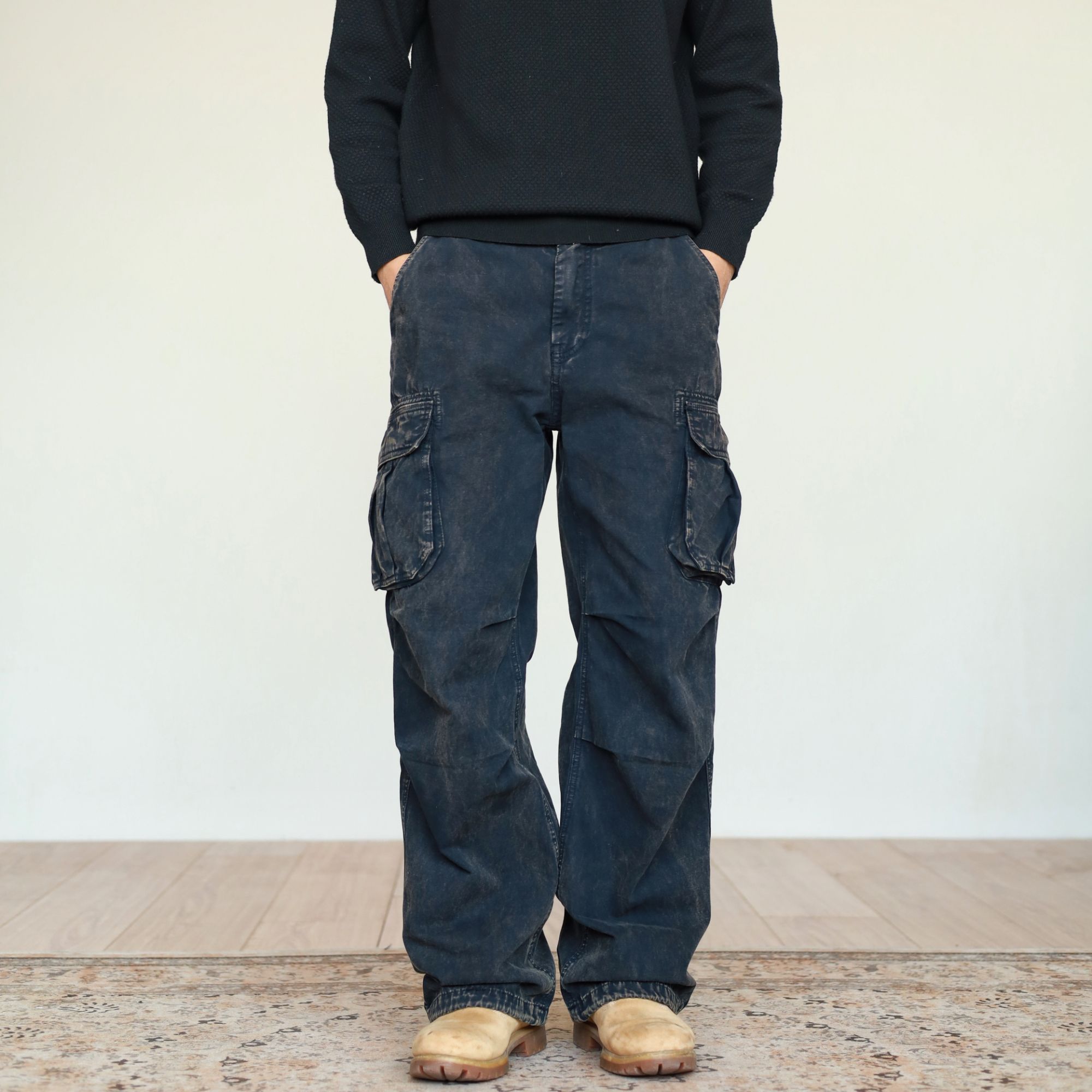 HEIYU 美式复古男户外碳磨水洗做旧秋冬宽松直筒休闲工装裤郝人