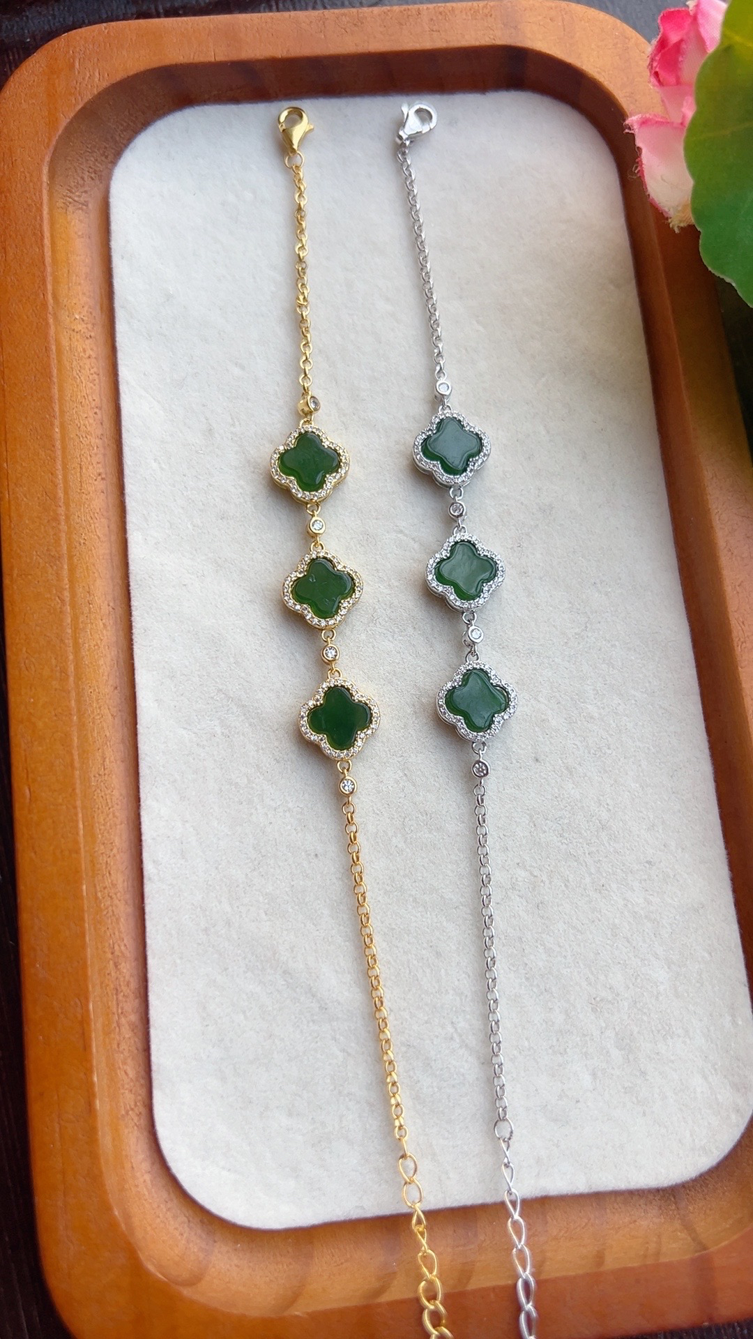 碧玉手链S925银，两个颜色可选，拍1发1。碧玉尽显温婉之美10.6×3.2