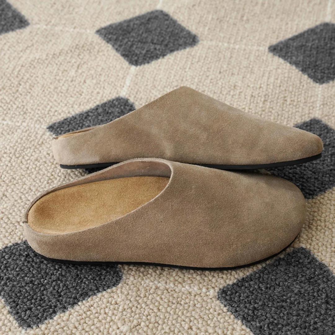 新款勃肯鞋厚底row风真皮一脚蹬平底舒适懒人博肯包头半拖鞋男夏