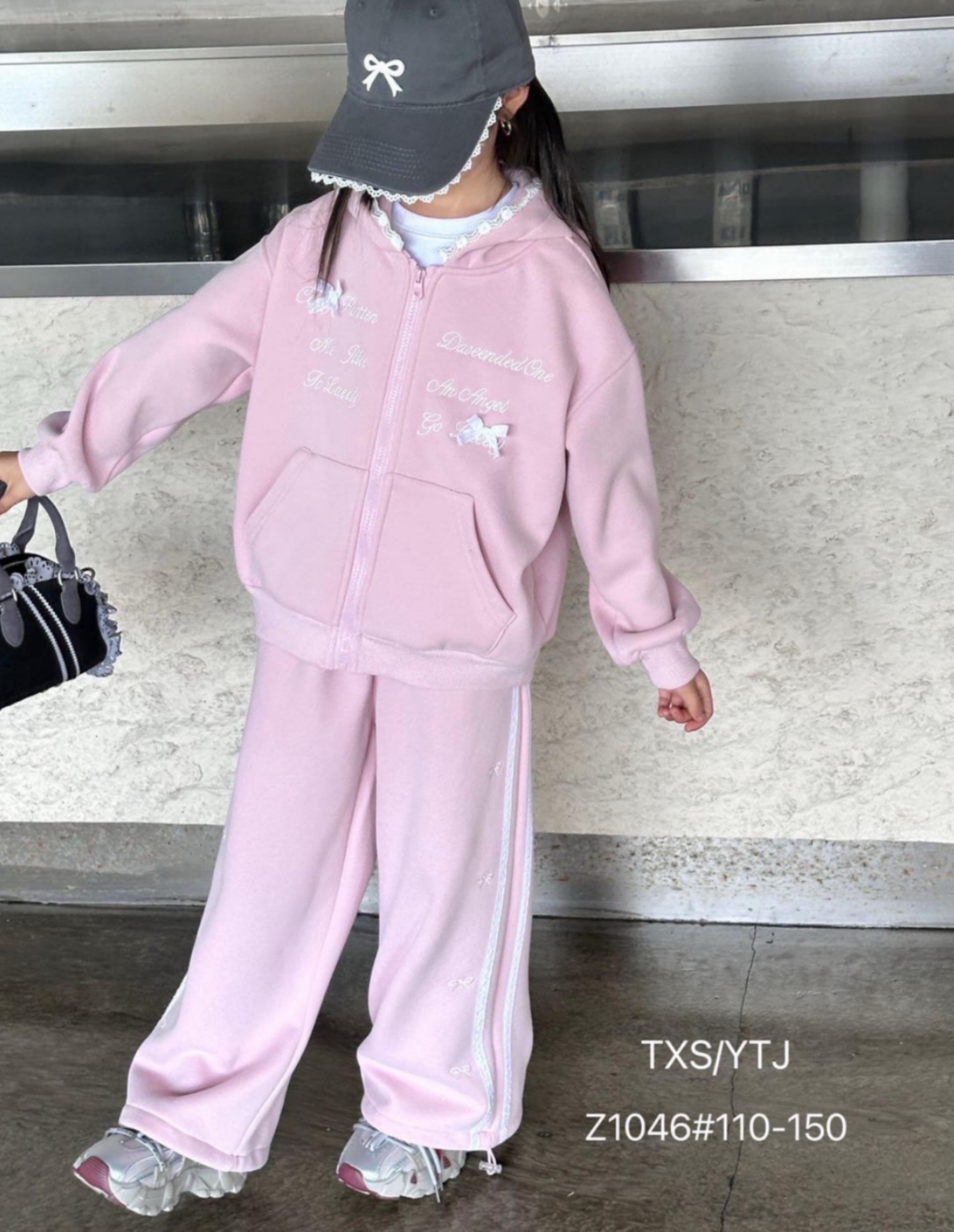 拉链常规春秋冬季女纯色字母套装中大童时尚外套洋气秋季