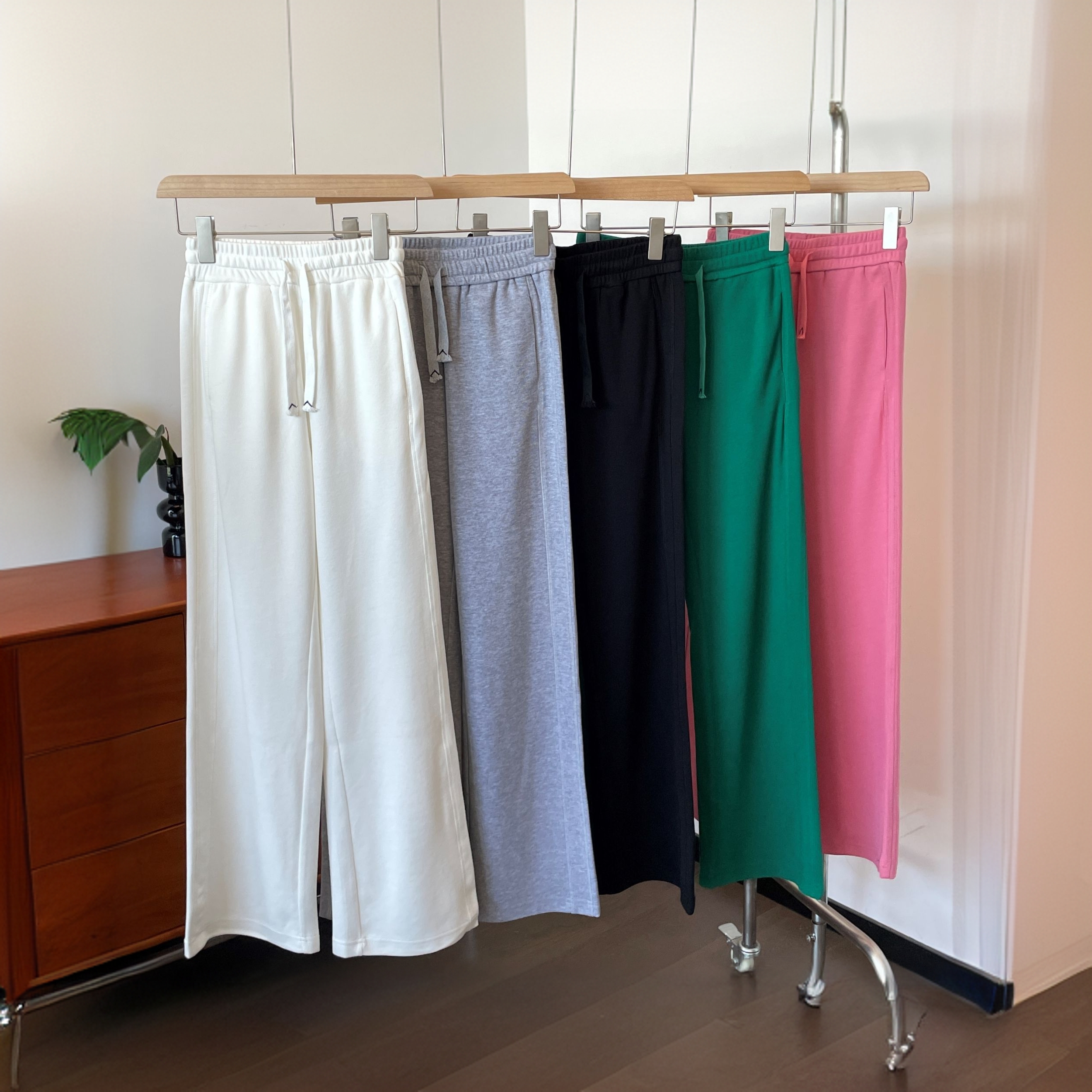 春夏秋休闲高腰休闲裤直筒裤垂感卫裤春夏阔腿裤抽绳纯色百搭