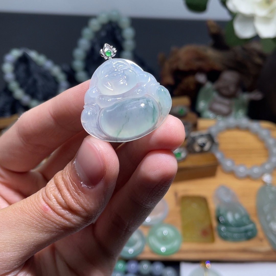 定制翡翠18K金镶嵌吊坠