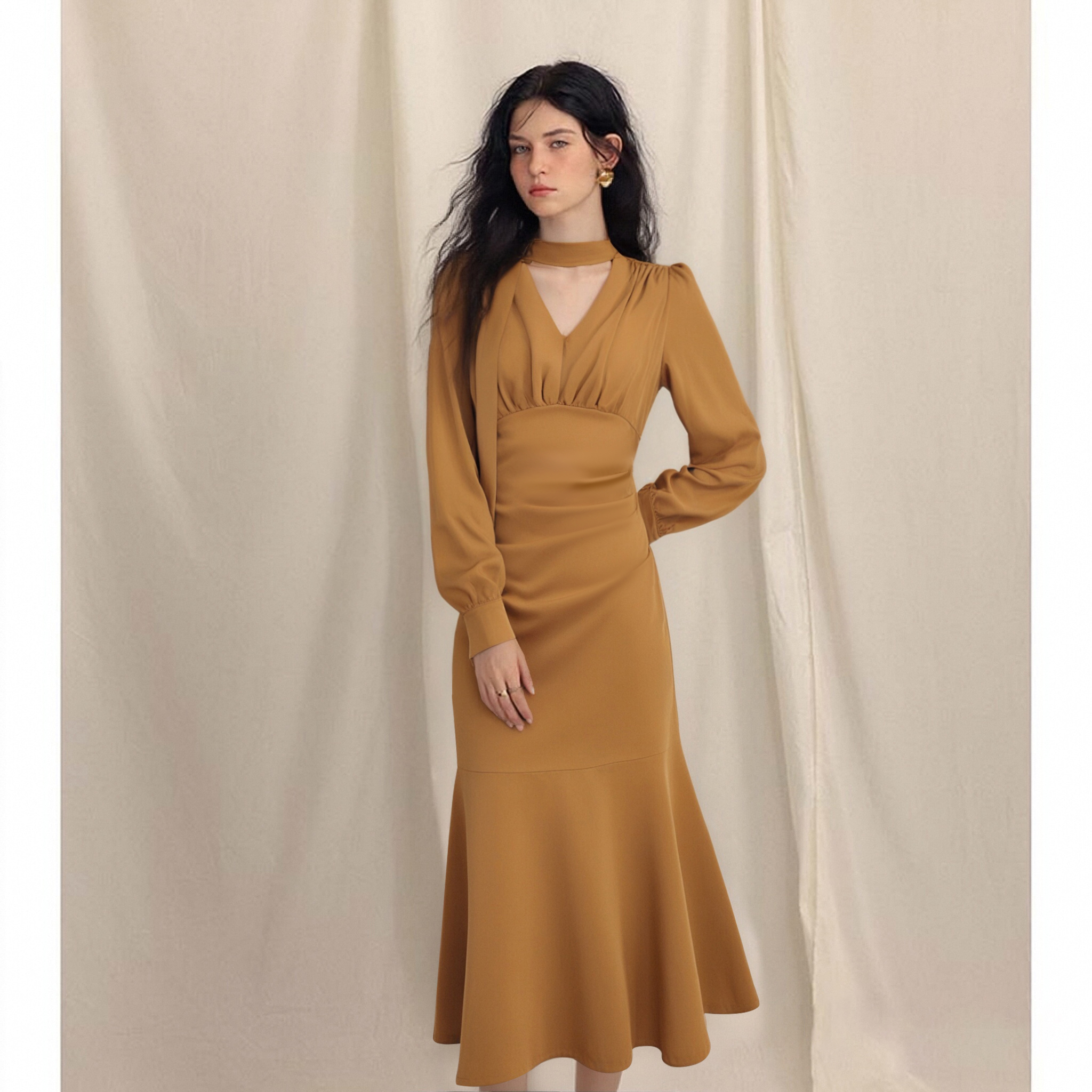 法式赫本风修身连衣裙收腰显瘦高级感穿搭裙子黑色长裙女D3493