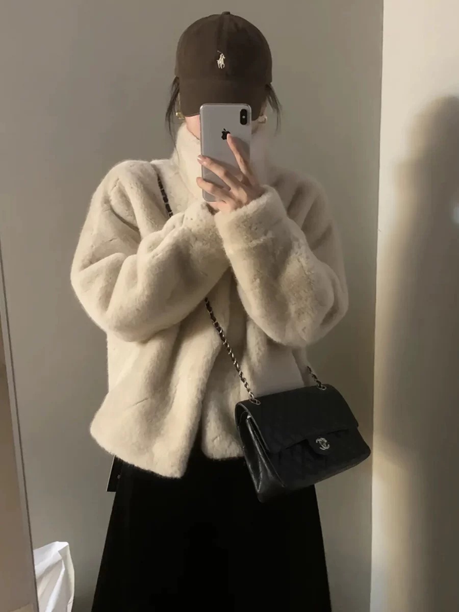 长款立领圆领百搭冬季韩版皮草短外套高领女毛绒时尚