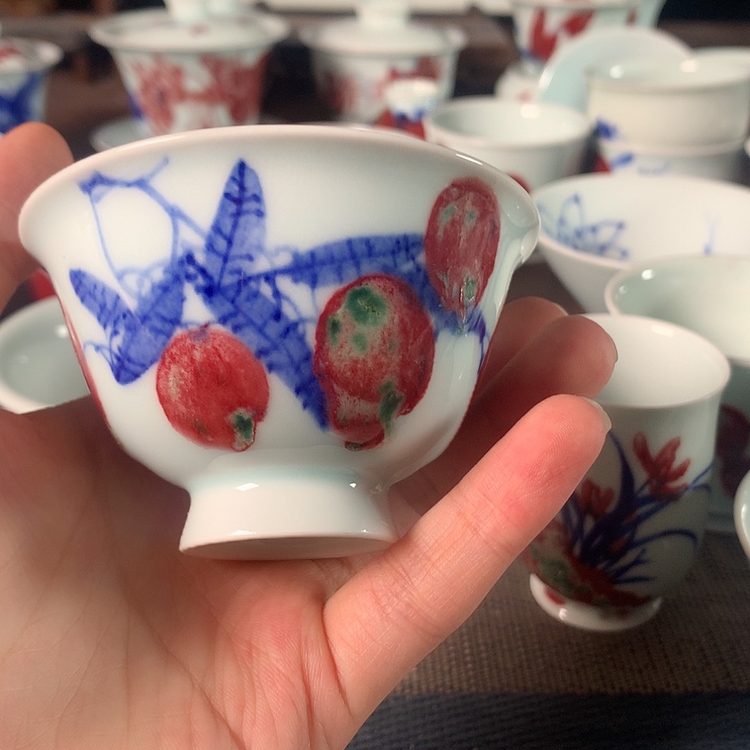 杯原矿青花釉里红瓷器