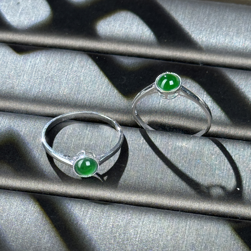 天然翡翠蛋面18k金镶嵌戒指C款多样性发一