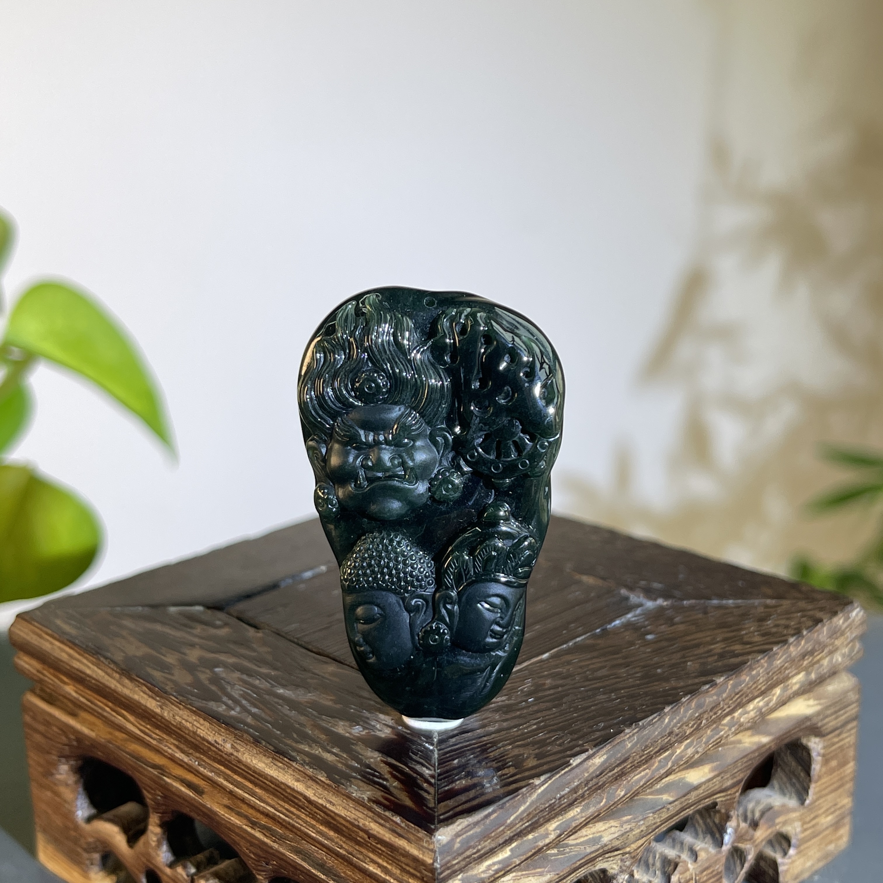 JTB21-206  黑色天然翡翠A货 黑-佛魔