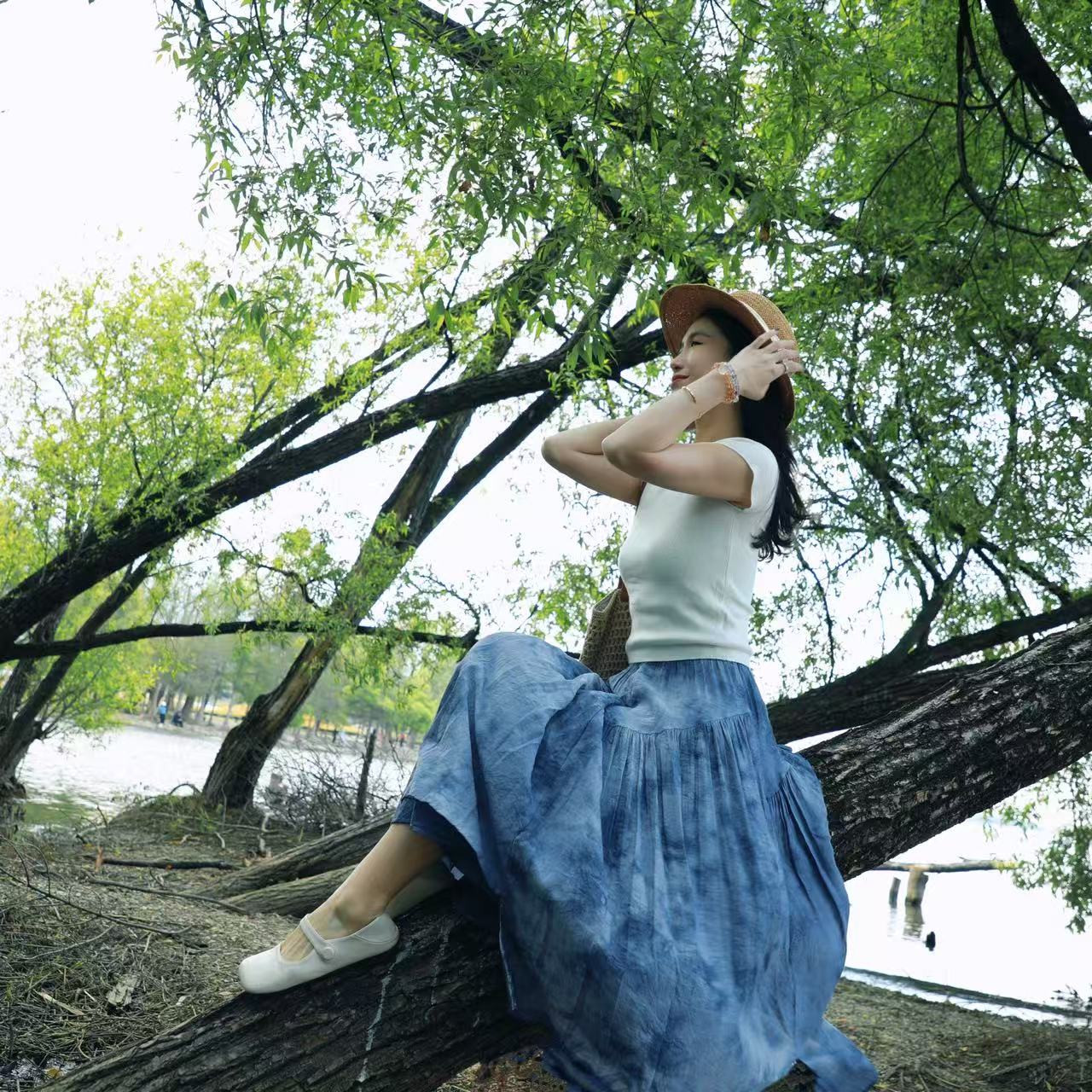 【大理蓝窝】雾紫双层不规则半裙纯手工植物染文艺温柔风气质半裙