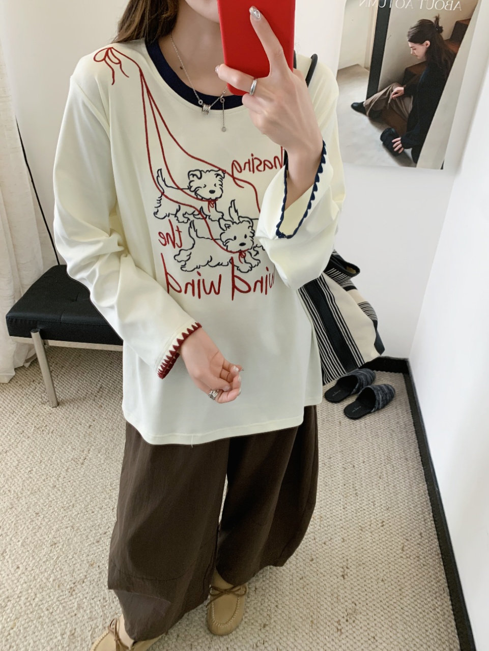 小慧  时尚撞色圆领休闲风贝壳袖西高地长袖KD25