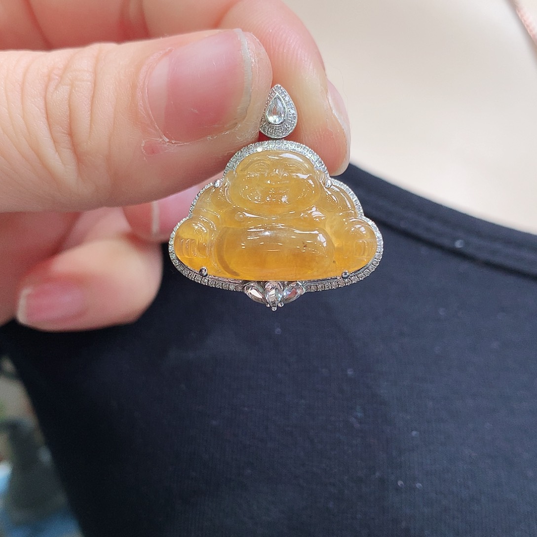 翡翠颈饰18K金镶嵌佛公