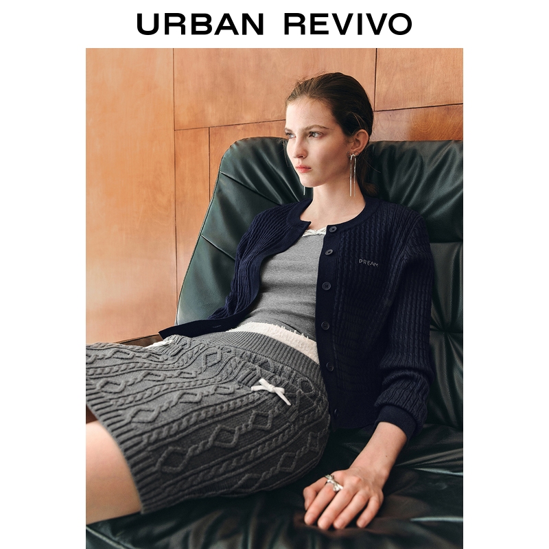 【HOT】UR2025秋季新款女装学院风肌理串珠针织开衫UYU950118#