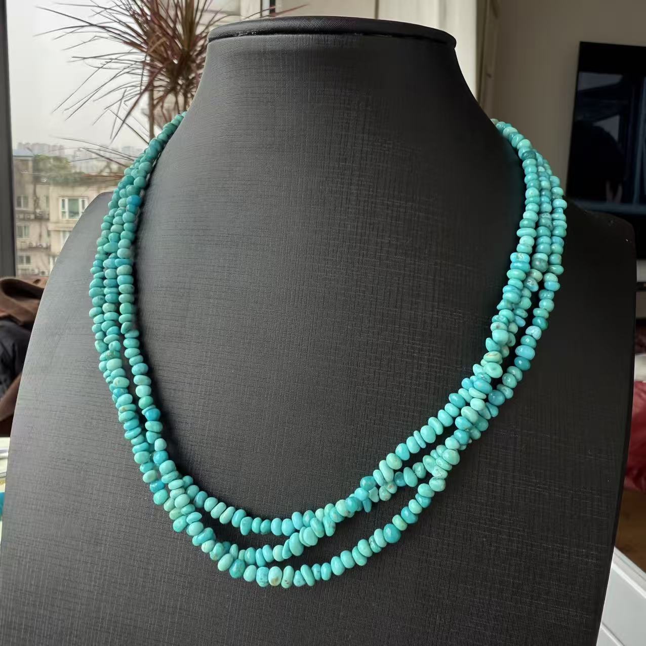 链子925银珐琅 925银油绿色3行手工项链62号