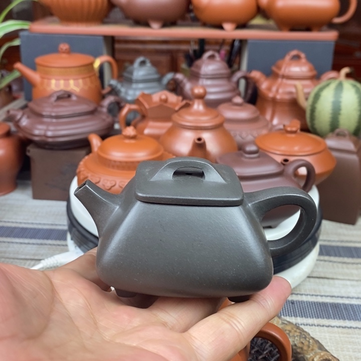 紫砂茶壶方瓢120cc原矿老天青