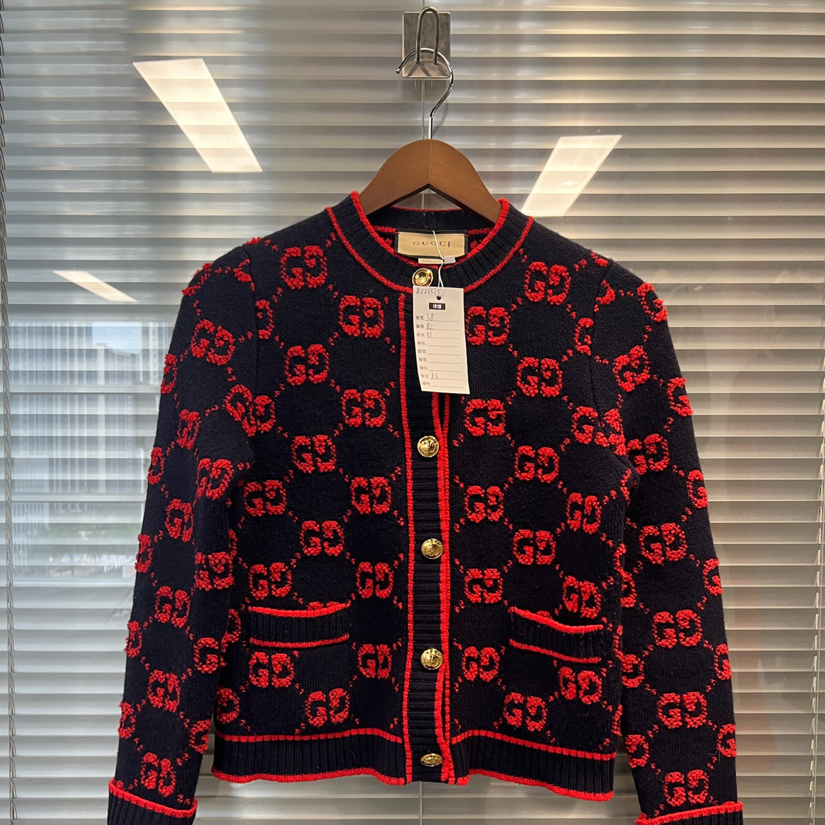 99新 GUCCI/古驰 红色满印双G 毛衣开衫外套 99新 xs码 #6575