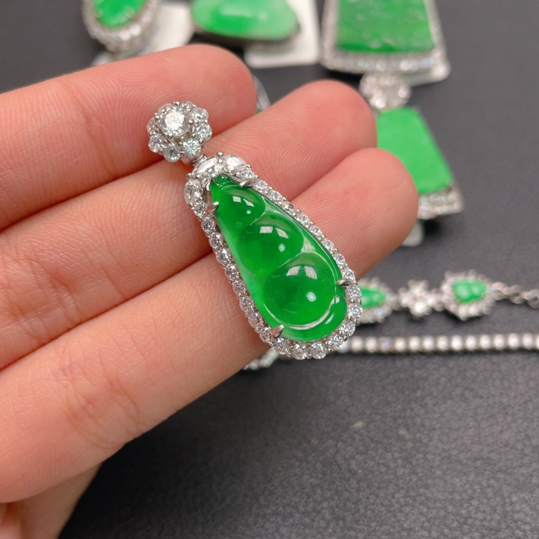 翡翠银S925镶嵌吊坠(不含链)