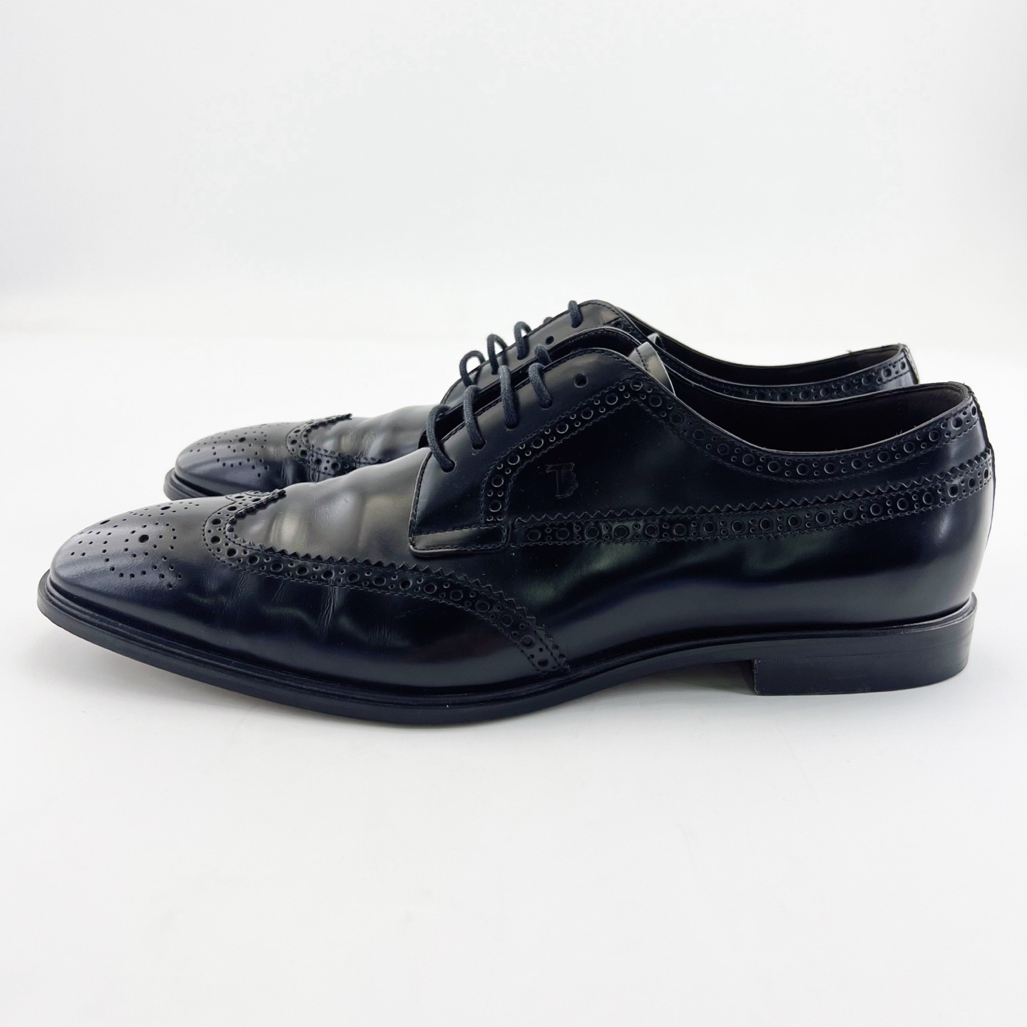 95新 TOD’S/托德斯 44.5码/黑色雕花低帮系带皮鞋/16080362