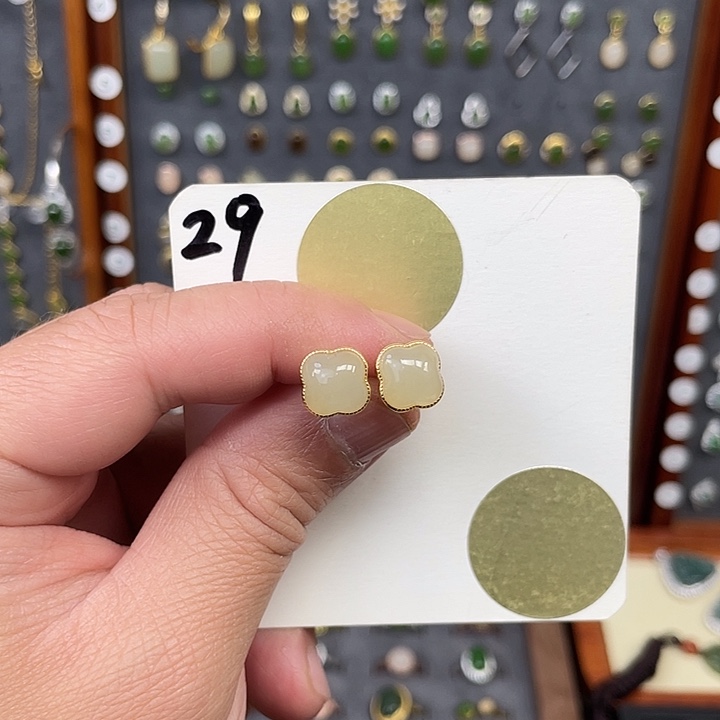 和田玉耳饰银S925镶嵌29