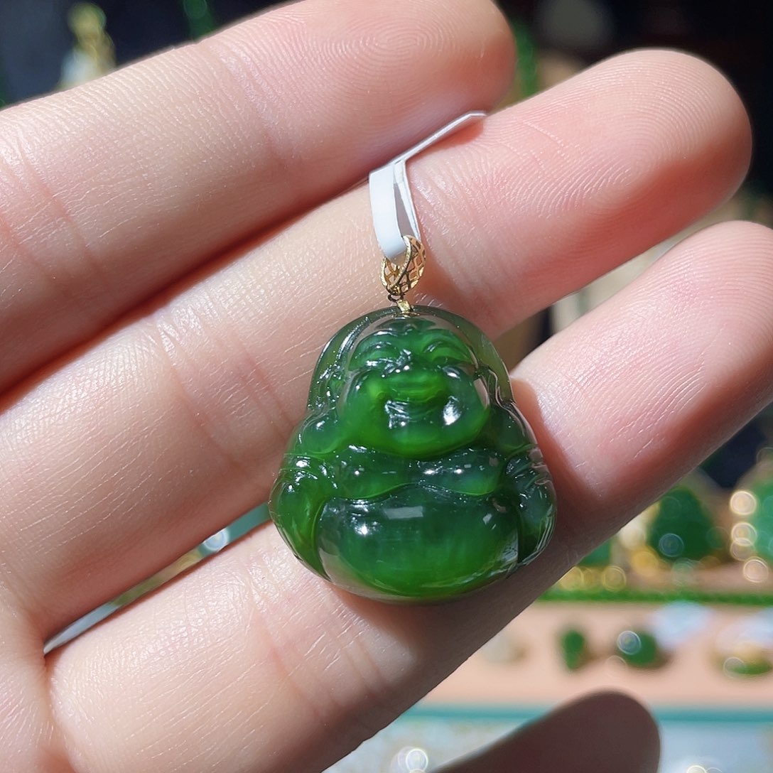 和田玉（碧玉）18K金镶嵌吊坠(不含链)