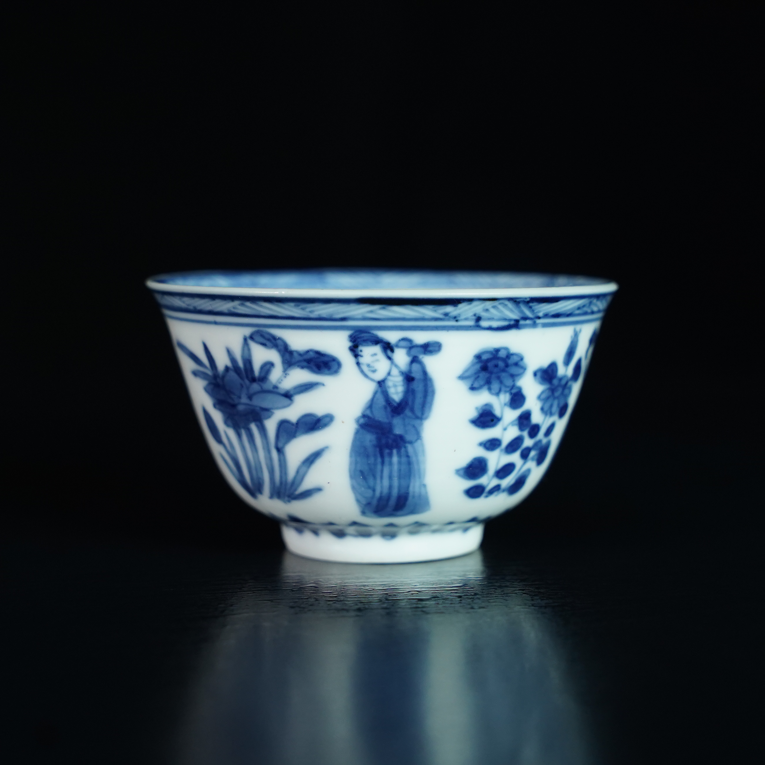 LABC241218026【十竹斋】清康熙侍女花卉薄胎杯（美玉雅制）