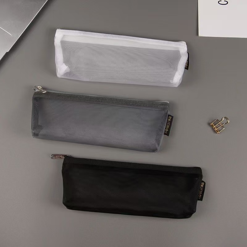 考试笔袋透明网纱拉链笔袋学生文具袋小清新简约铅笔袋
