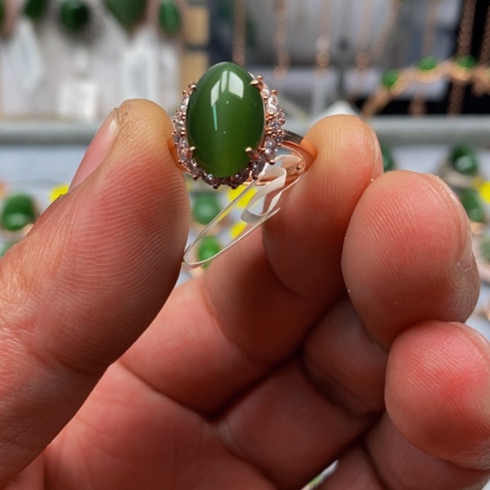 和田玉（碧玉）戒指银S925镶嵌