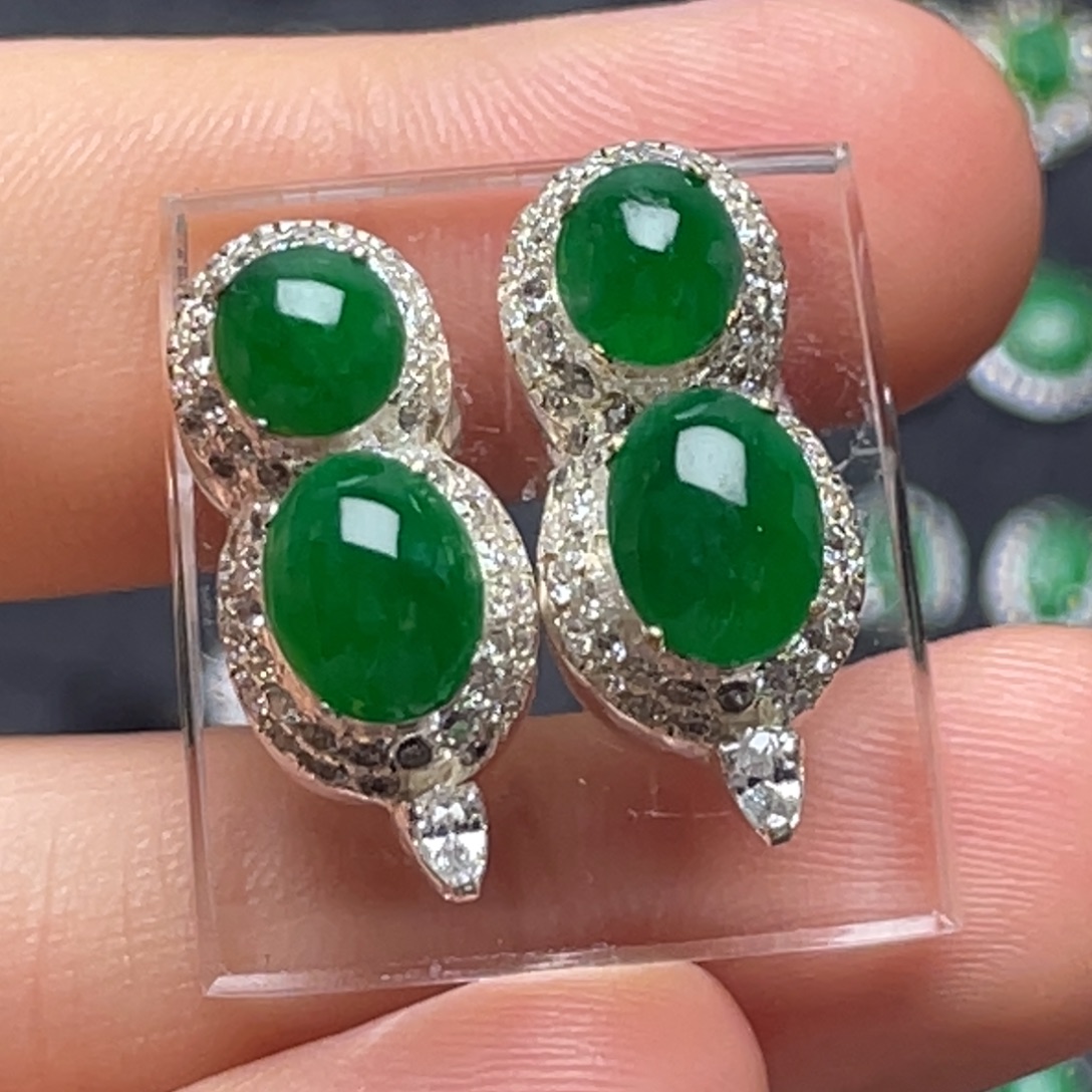 翡翠未镶嵌耳饰纯天然缅甸翡翠A货