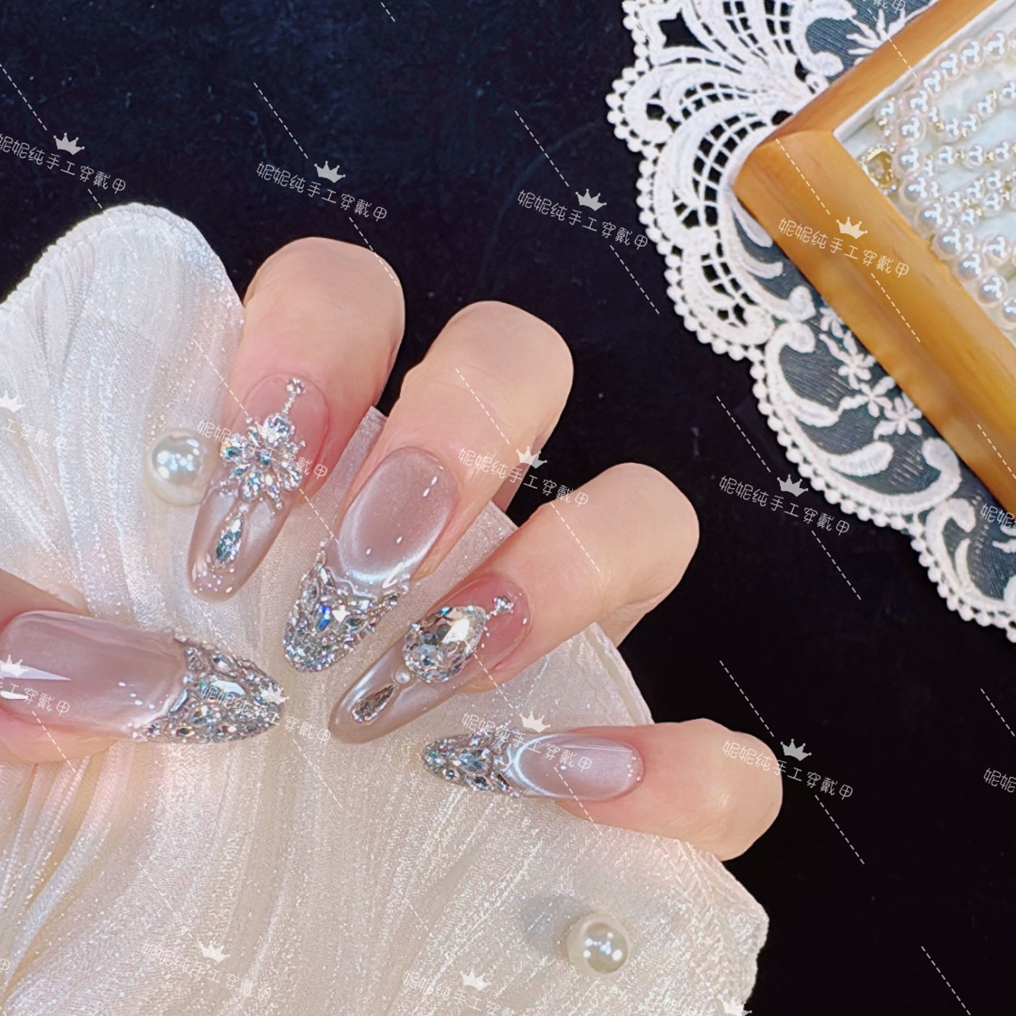 【荔枝气泡水】纯手工穿戴甲猫眼美甲贴片可拆卸指甲贴片10片装