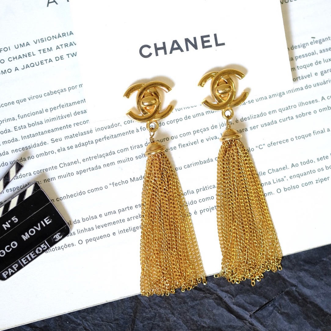 95新 Chanel/香奈儿 泡泡中古Chanel书包扣流苏吊坠耳夹
