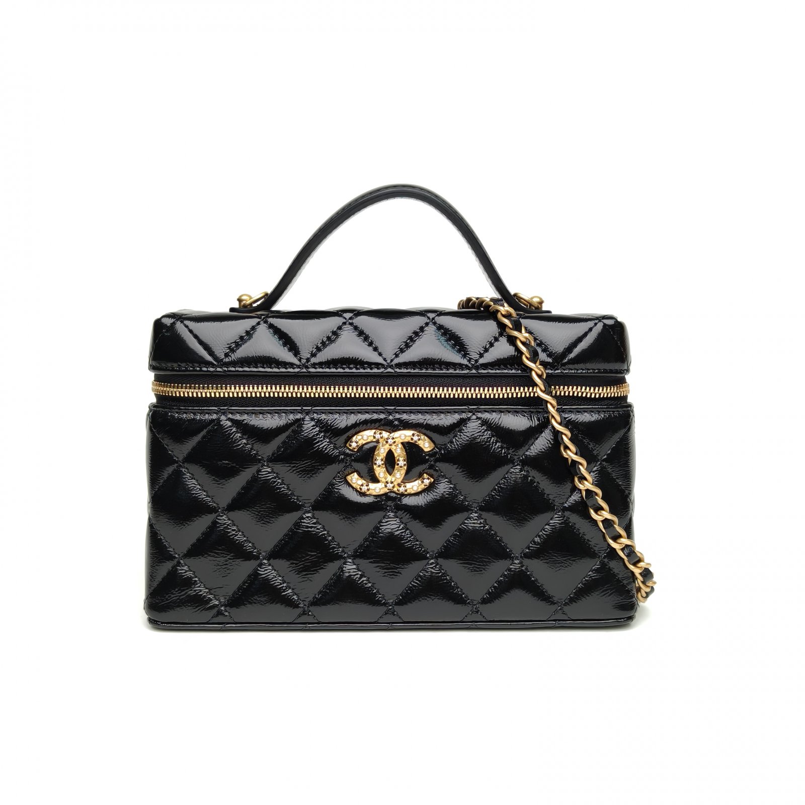 未使用 Chanel/香奈儿 小花柳26C 珍珠花扣 饭盒包 黑色 金扣