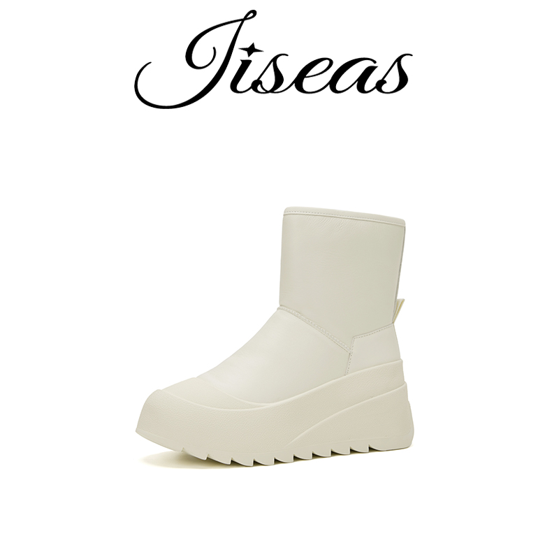 JISEAS/捷熙2025冬季新款羊皮毛一体雪地靴时尚厚底中筒靴15D3186