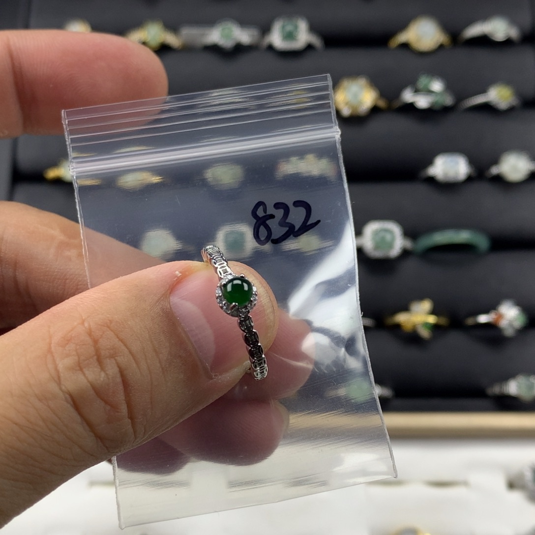 翡翠银S925镶嵌戒指832