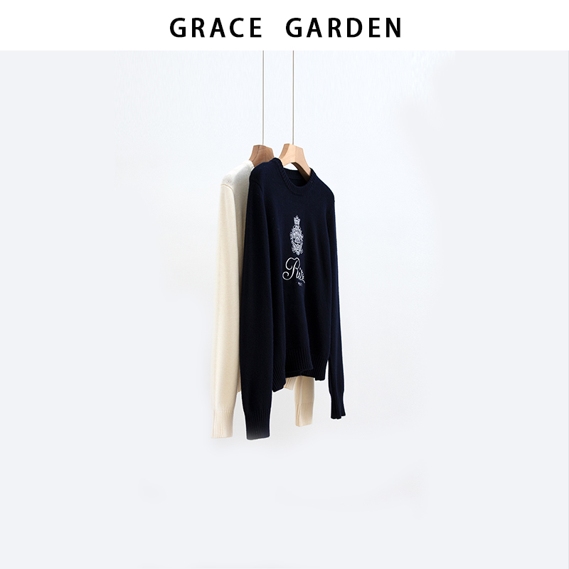 GRACE GARDEN【徽章系列！380g+】学院风复古刺绣针织衫ZZS5K1116