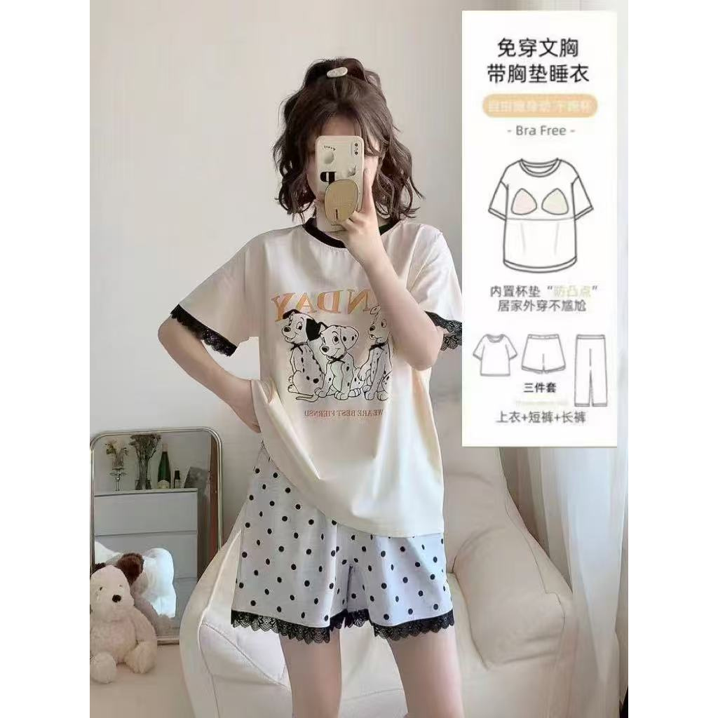 88-夏季新款花边蕾丝斑点狗带胸垫三件套