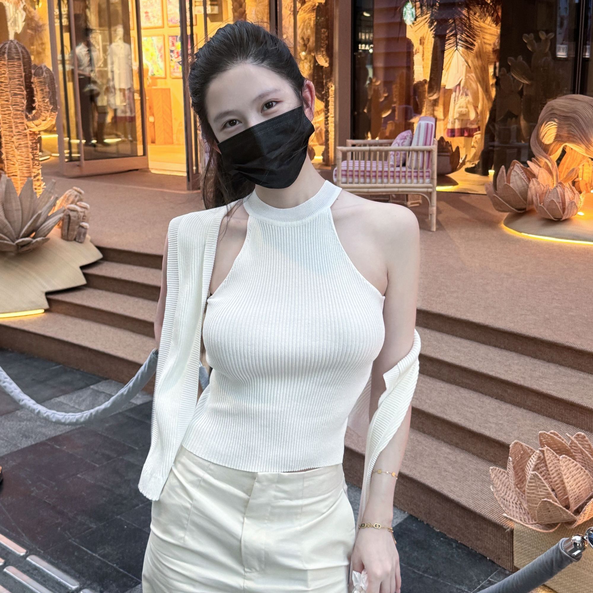 NicoHuangWJ 【白月昭昭】两件套针织上衣送披肩