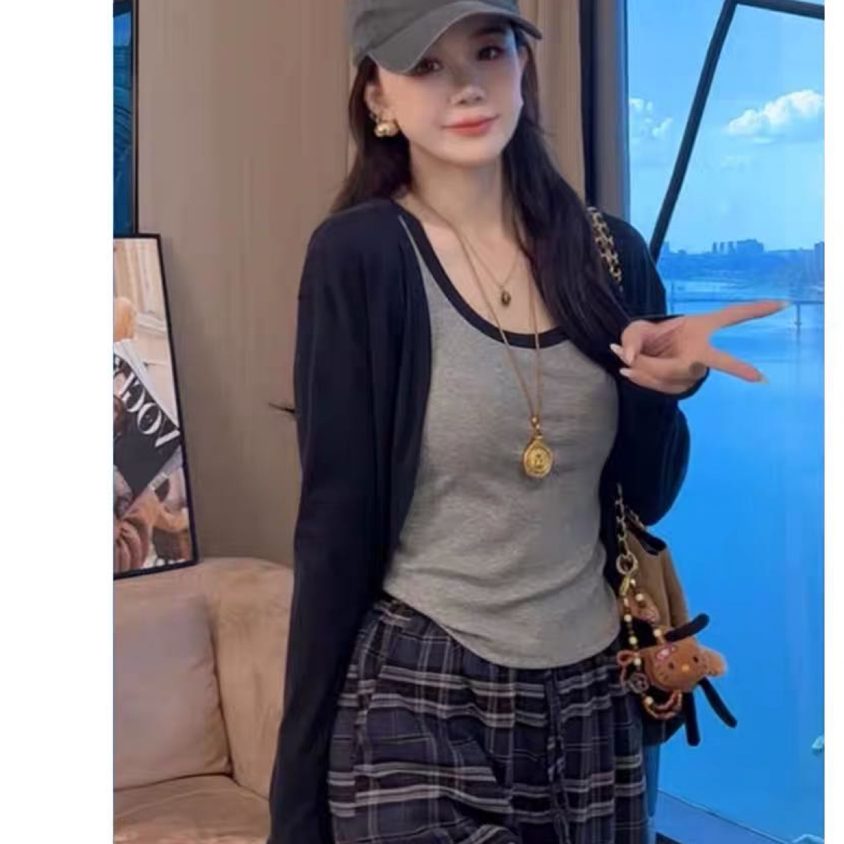 念希麻麻  7008长袖开衫外套吊带背心两件套