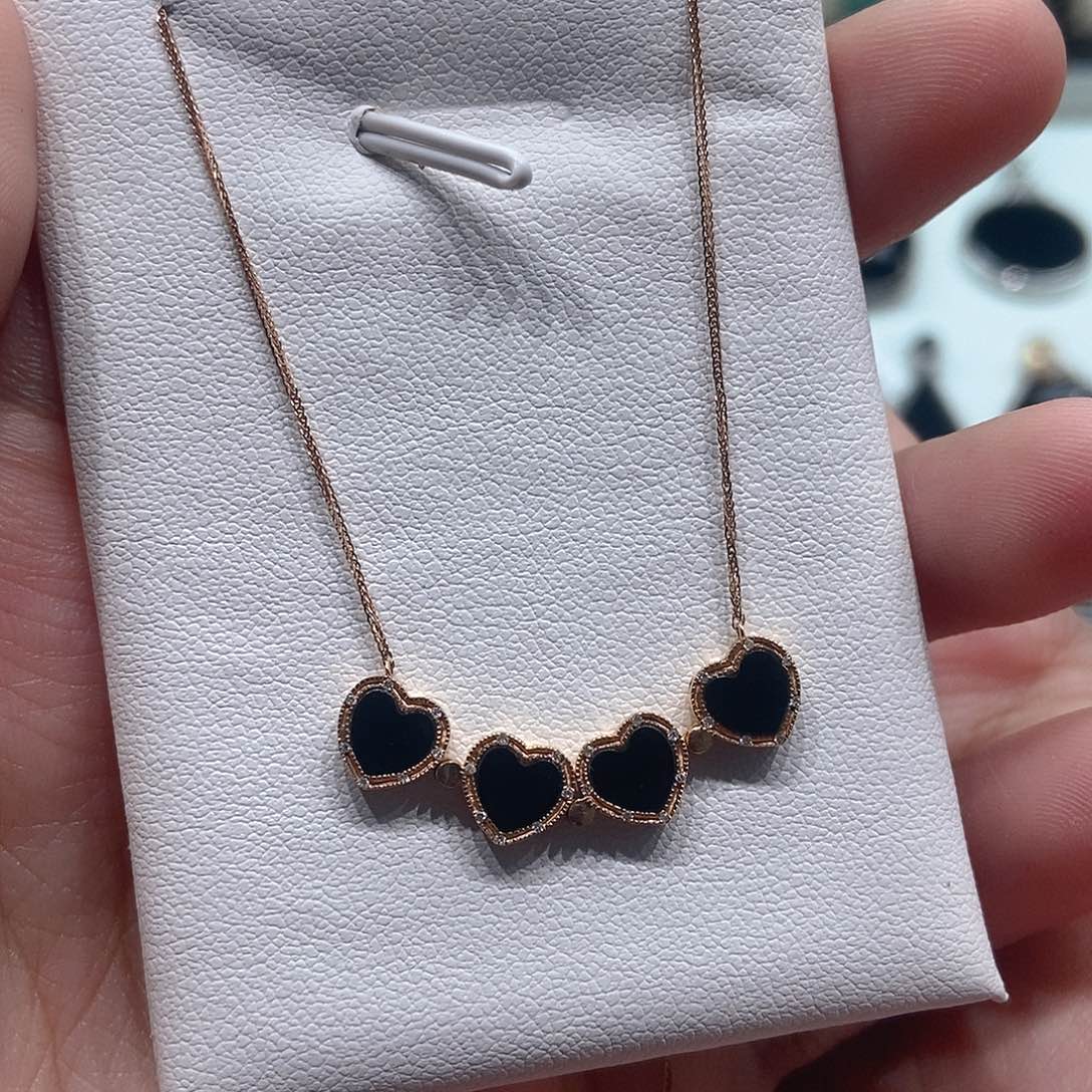 翡翠项链18K金镶嵌爱心四叶草两戴款项链