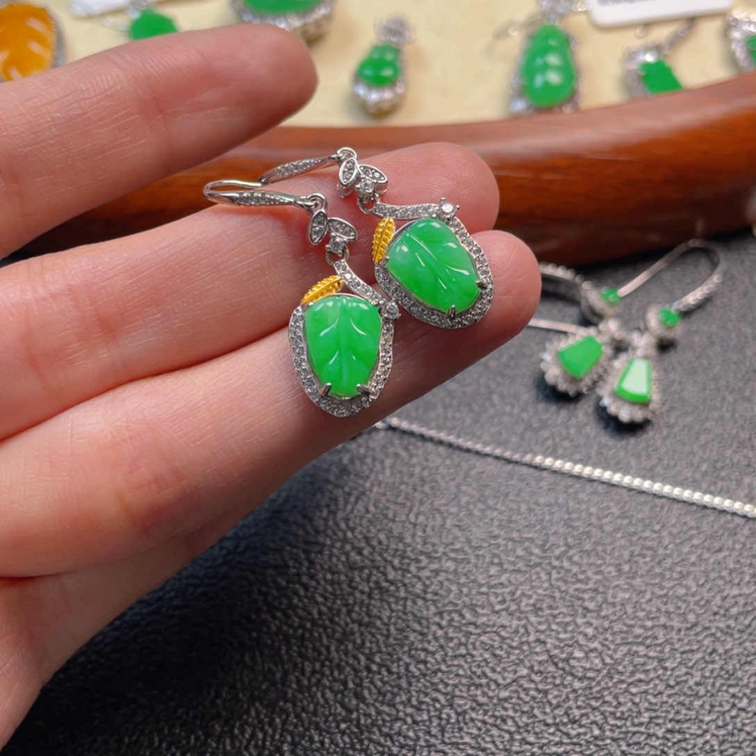 翡翠吊坠(不含链)银S925镶嵌耳坠