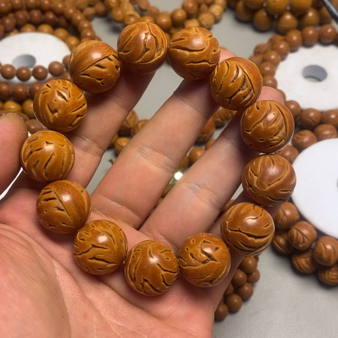 桃核手串19mm手工龙纹光珠